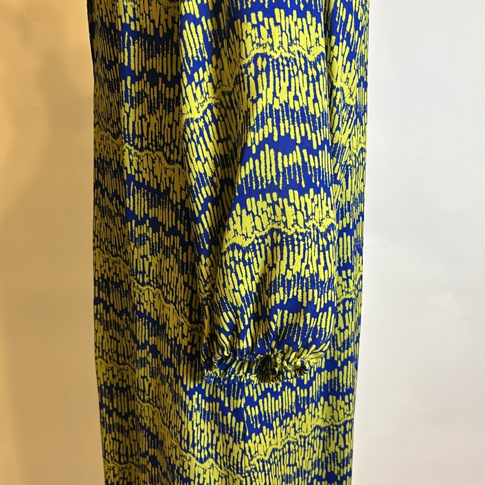 Shoshanna | Silk Chartreuse and Purple 3/4 Sleeve Shift Dress | Size 6 - Picture 12 of 17